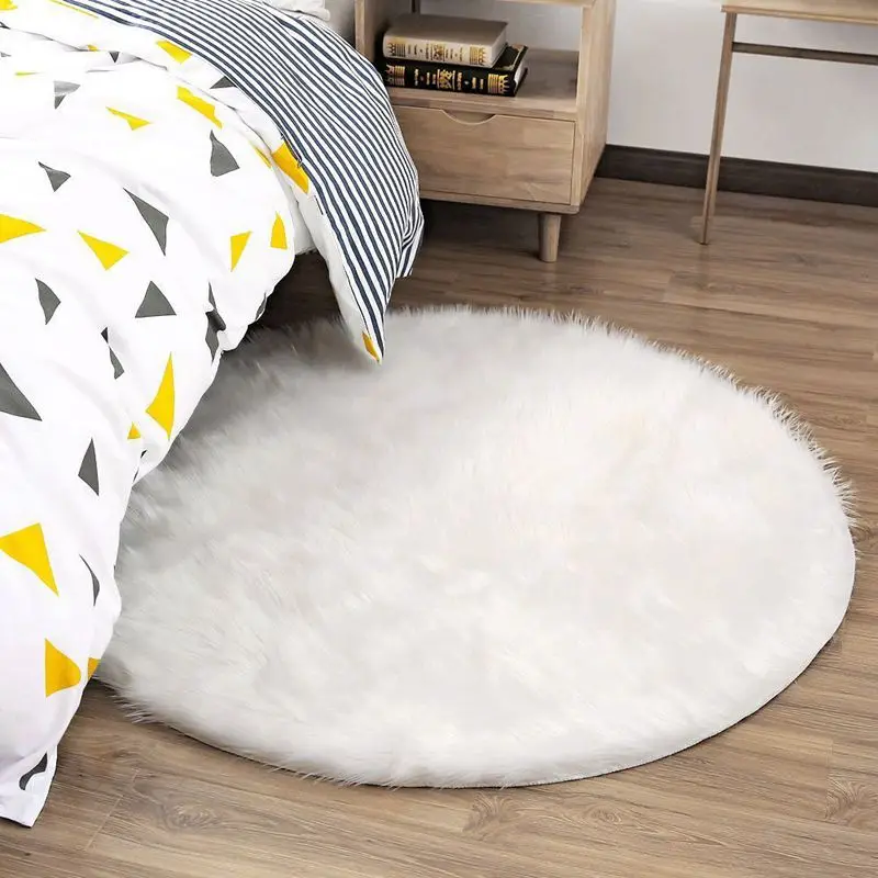 Роскошный мягкий современный полиэстер лохматый ковер для детской игры ковер для гостиной и спальни диван круглый 3 фута, белый