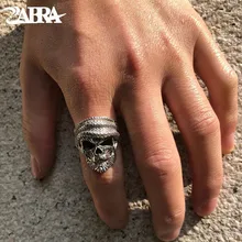ZABRA Luxury Skull Ring 925 Silver Adjustable Size 6-13 Beard Rings For Men Gothic Vintage Punk Rock Biker Man Gift Jewelry soqmo solid 925 silver skull pendant for biker man cool snake budda sculpture mens vintage gothic punk pendants jewelry sqm023