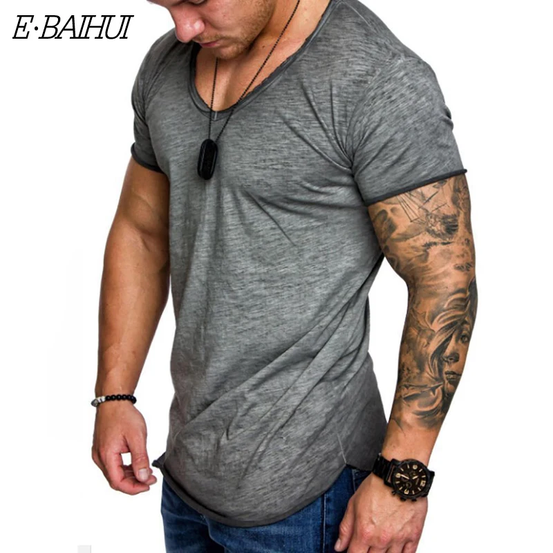 

E-BAIHUI Men's Hip Hip T shirt Male Fitness Bodybuilding T shirts Tops slim fit High Street streetwear t-shirts Plus Size ST330