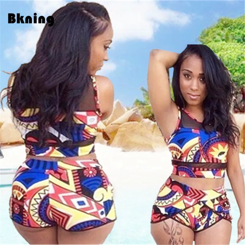 Бикини с высокой талией, большой размер, купальник, 2 шт., купальник для женщин, с вырезом, Африканский принт, купальник, бандо, раздельный, плюс, XL, XXXL