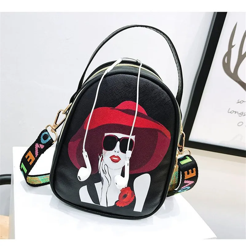 

Women PU Leather Cartoon Shoulder Handbag Fashion Chinese Style Mini Travel School Zip Bag