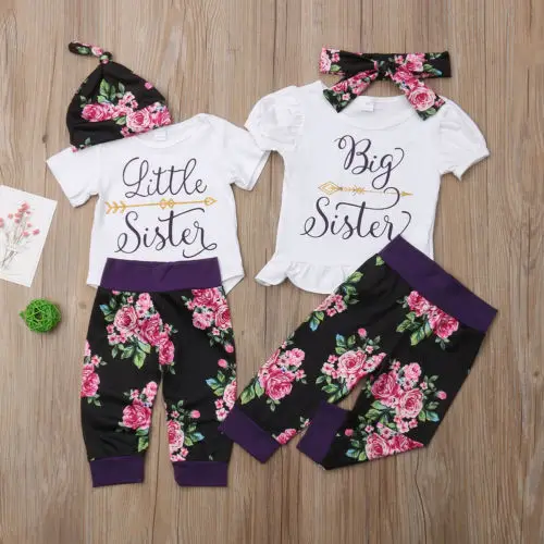 Camidy Infant Toddler Girls Matching Outfits Sisters Tops Pants Headband//Hat Set