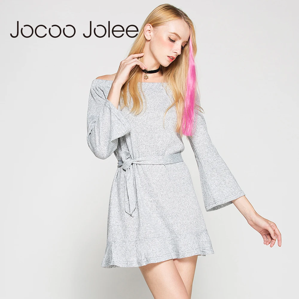 Повседневное длинное вязаное платье Jocoo Jolee с поясом женское однотонное