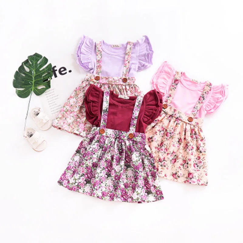 Cute Newborn Kids Baby Girls Skirts Floral Print Party Holiday Princess Bib Overalls Strap Skirt Summer Cotton Girl Clothes