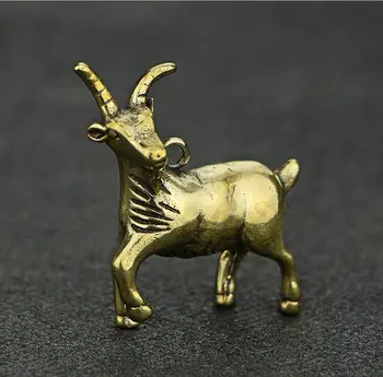 

Chinese brass copper God beast Small statue bronze Animal Goat pendant 3.8cm