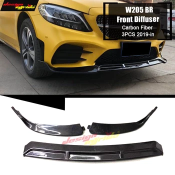 

For Brabus-style Front Lip Diffusor Bumper bar Splitter For Benz W205 C180 C200 C230 C250 Front Lip Diffusor 3-pcs Carbon 2019+