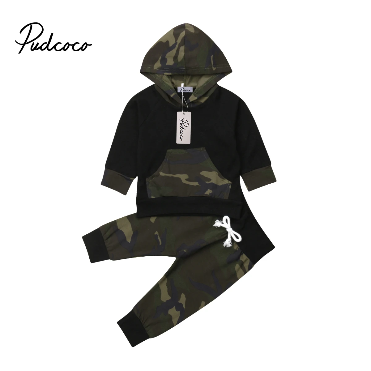2 шт. Hooded Camo Комплекты одежды для новорожденных девочек Толстовка для мальчиков топы, штаны Демисезонный верхняя одежда Комплект 0-24 м