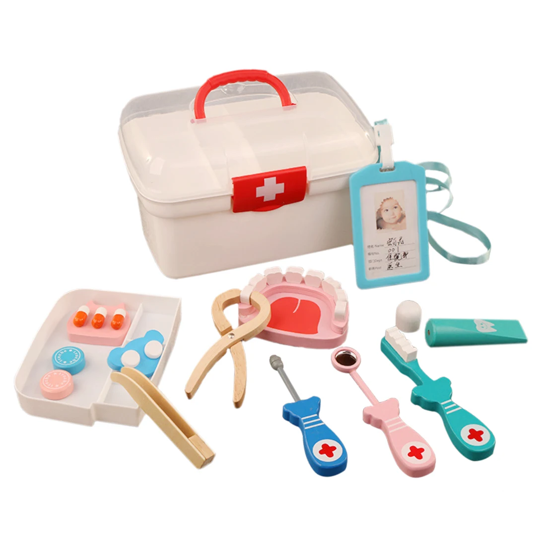 13Pcs Children Pretend Play Dentist Toys Kids Wooden Medical Kit
