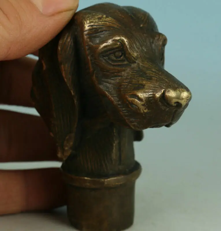 Old Bronze Hand Carved Skull antique Statue Cane Walking Stick Head