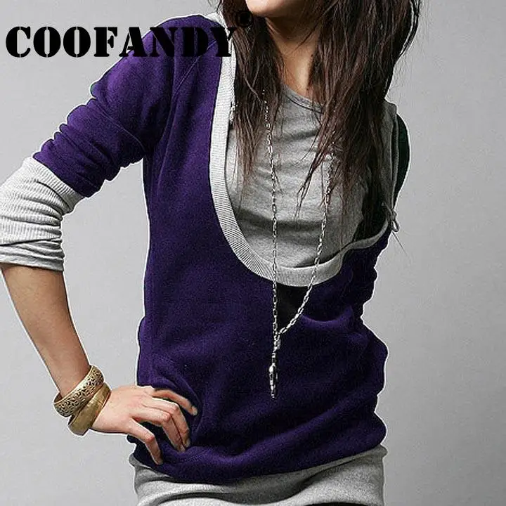Шея синий топ стиль с капюшоном U Faux футболка Фиолетовый Hoodie Women' Long Korea | Женская