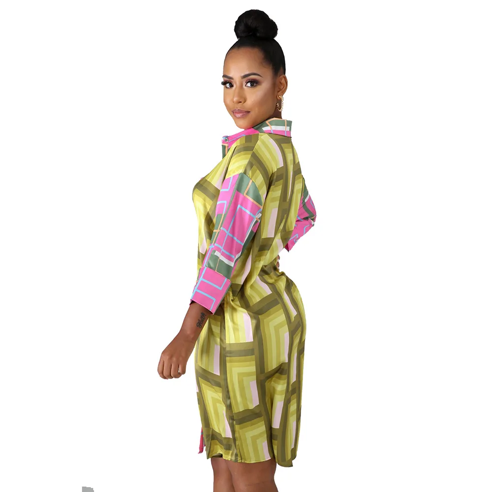 Long Sleeve Summer Shirt Dress 2019 New Fashion Loose Dresses Women Casual Geometry Print Party Dress Vestidos C229