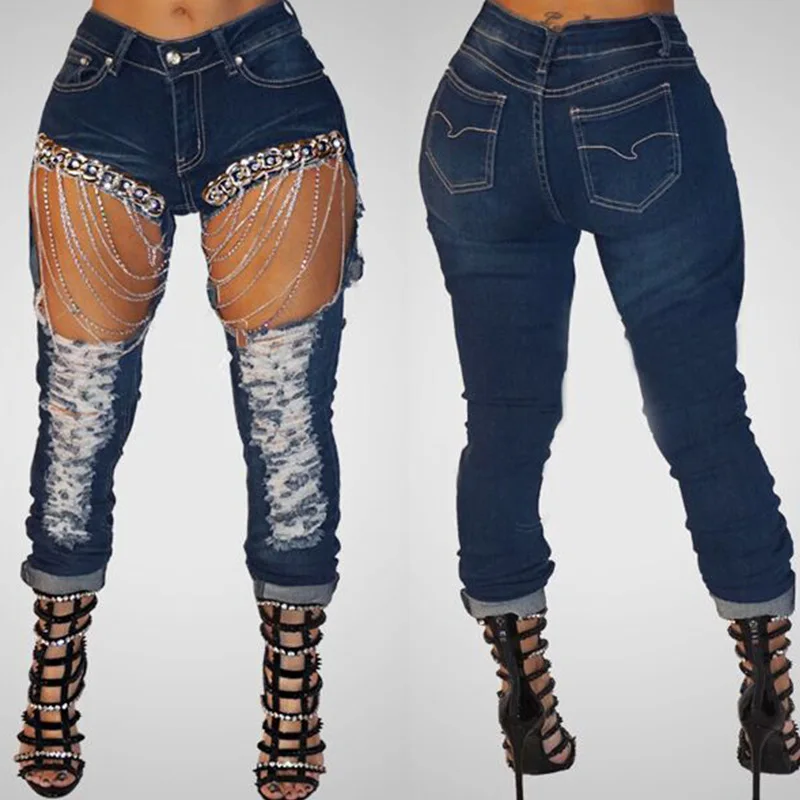 

New Fashion Ladies Denim Pants Stretch Womens High Street Ripped Skinny Jeans Female Denim Pants Pantalon Femme Plus Size G3P7