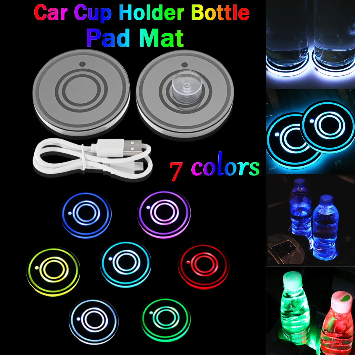 2х Автомобильный светодиодный светильник, держатель для чашки, Автомобильный интерьер, красочный атмосферный светильник, s лампа, держатель для напитков, подставка, вибродатчик, светильник
