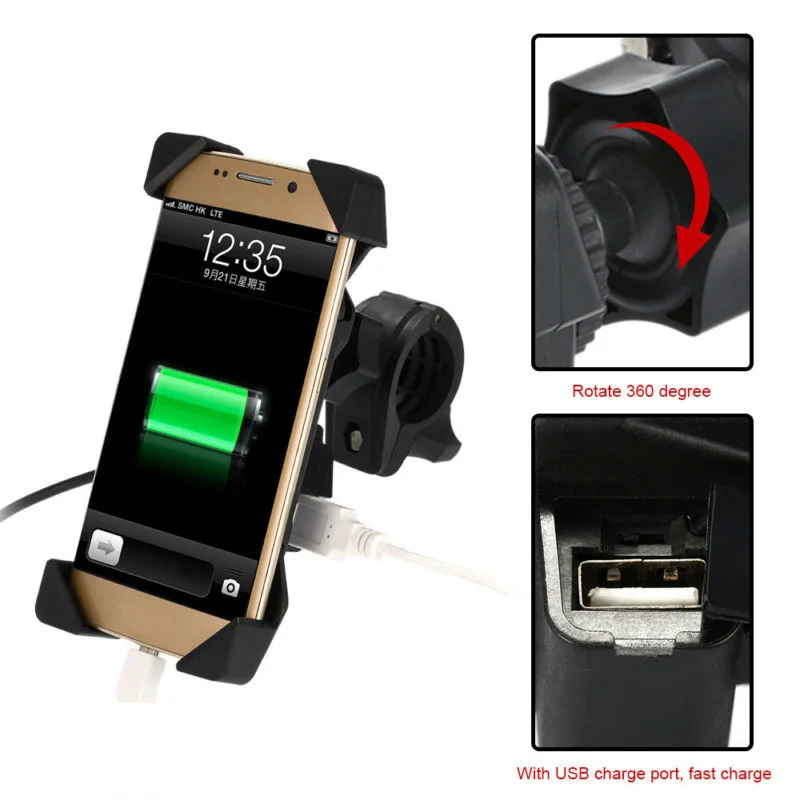 

^Universal Motorcycle Bike Fit 3.5-6 Cell Phone GPS Mount Holder w/ USB Charger