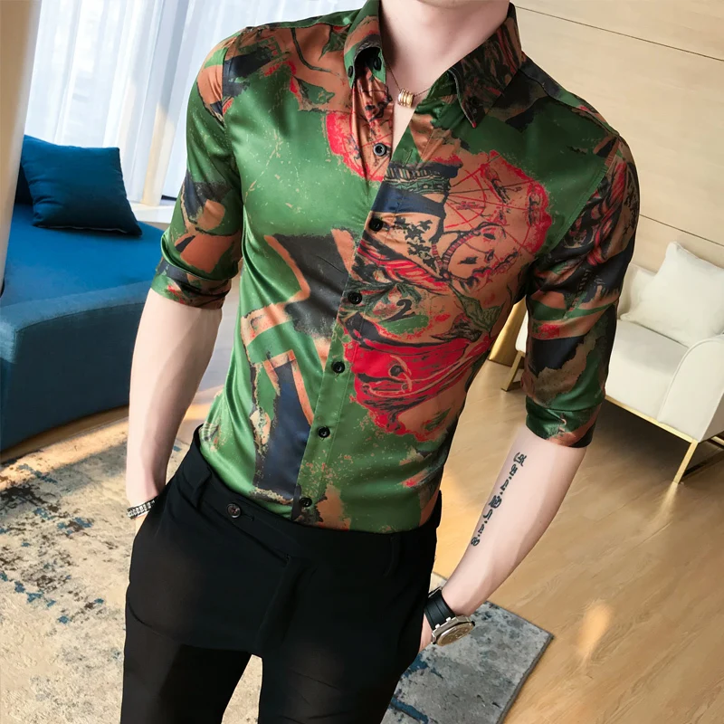 Качественная мужская рубашка Весна Лето с коротким рукавом Camisa Masculina Модная рубашка с принтом для мужчин s Slim Fit Hairstylist Social блузка Homme