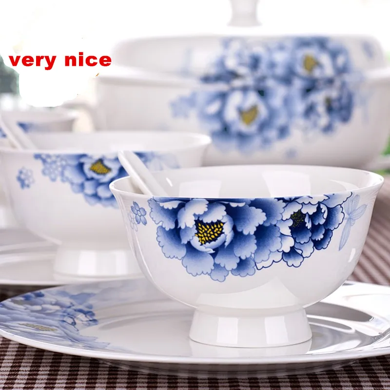 56 шт. Китайский Синий и белый фарфор посуда набор тарелок