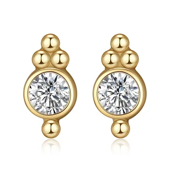 

925 Sterling Silver 18k Gold Earrings Jewelry Geometric Crystal Stud Earring Women Fashion Wedding Party Jewelry Accessories