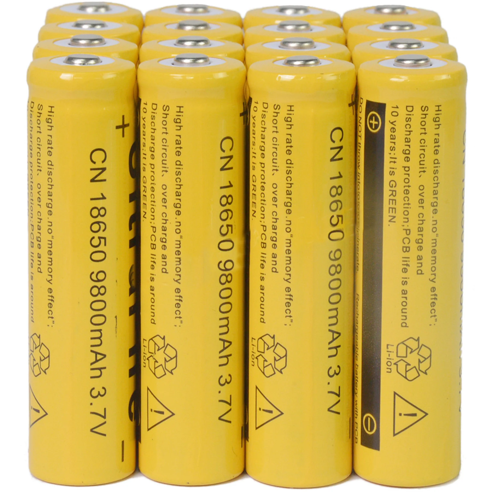 16pcs 18650 3.7V 9800mAh For Torch Li-ion Rechargeable Battery cell Yellow USA Stock | Электроника
