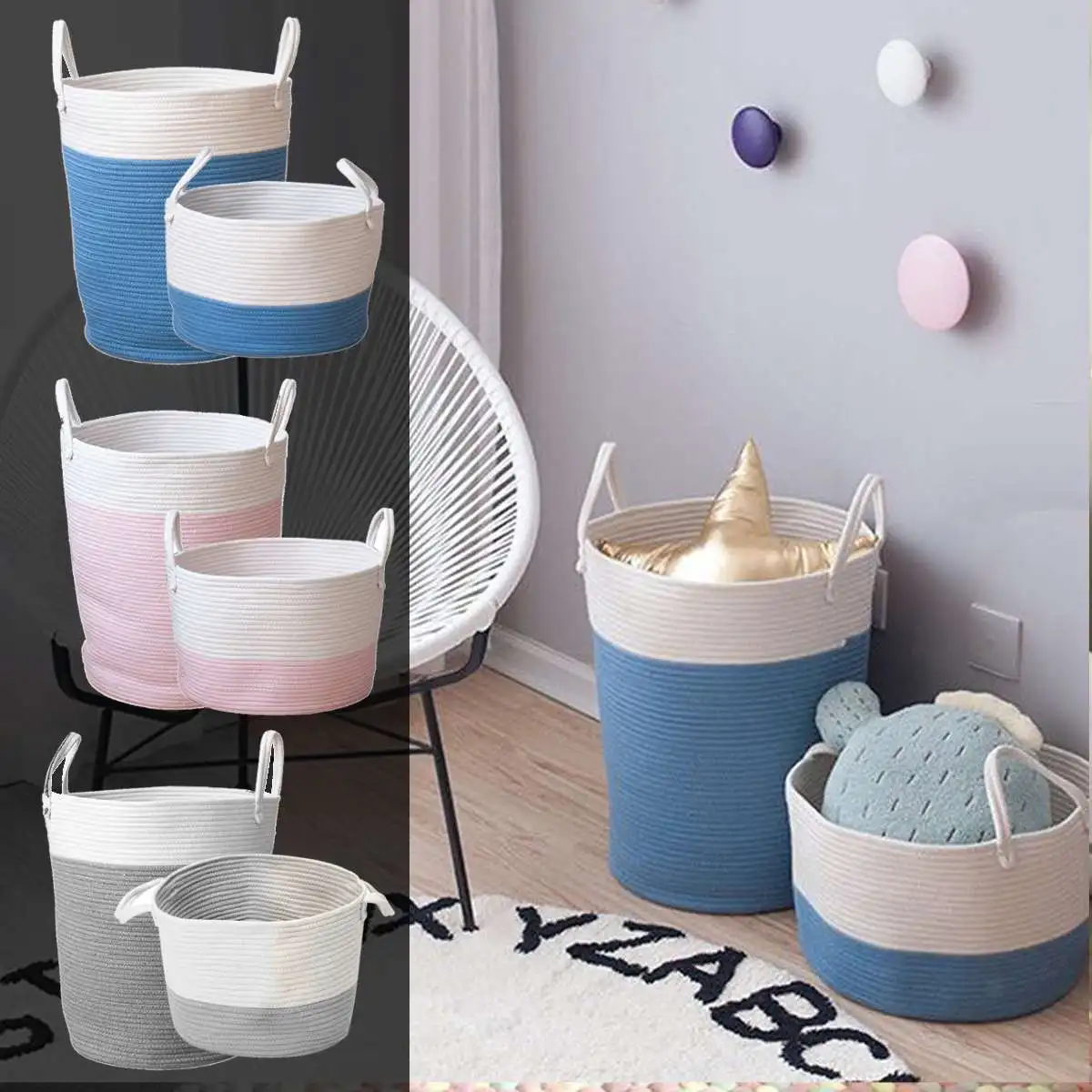Home Storage Cotton Rope Storage Baskets Baby Laundry Basket Woven