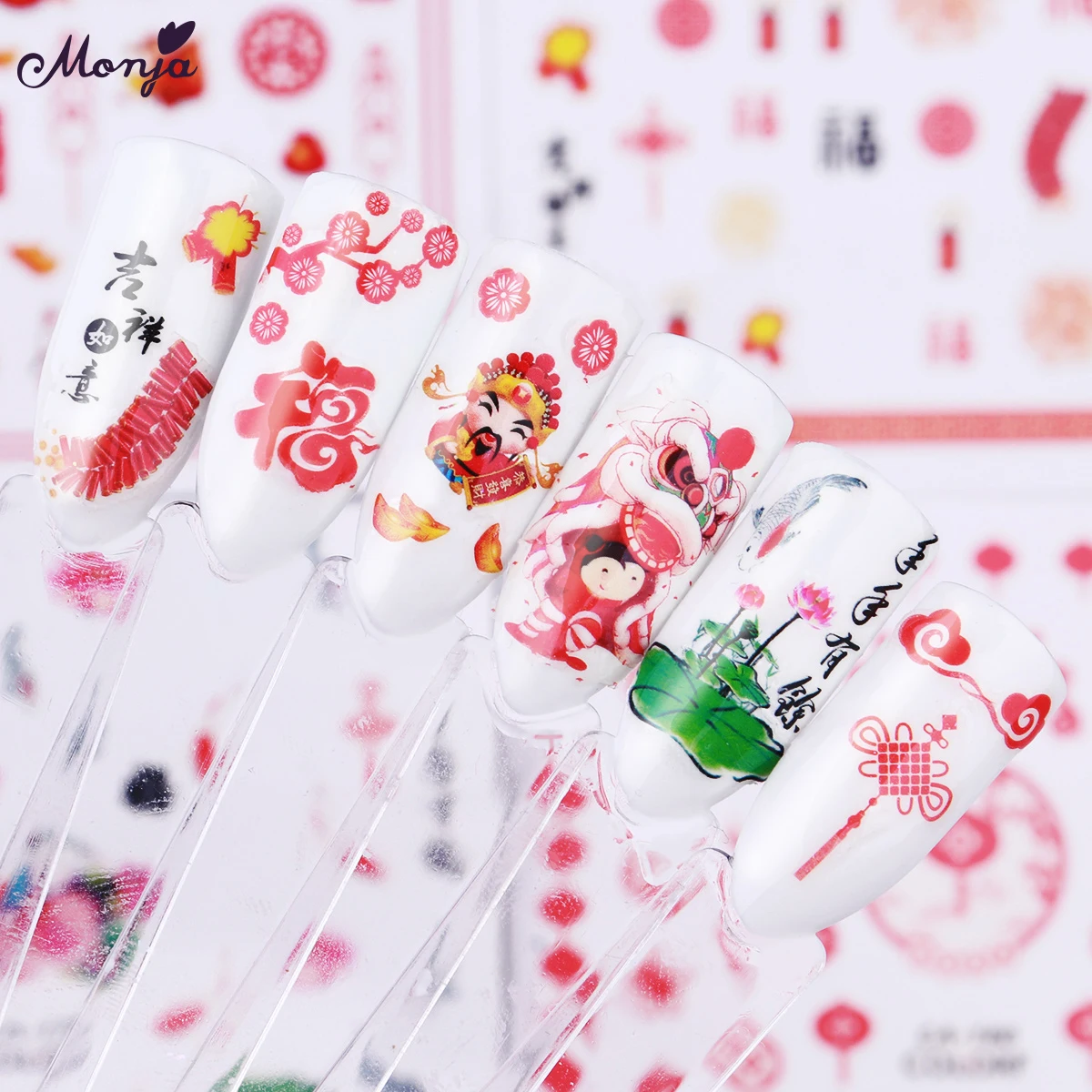 

Monja Nail Art Chinese Traditional Spring Festival Pattern Self-adhesive Sticker New Year DIY Decal Nail Tip Manicure Decoration