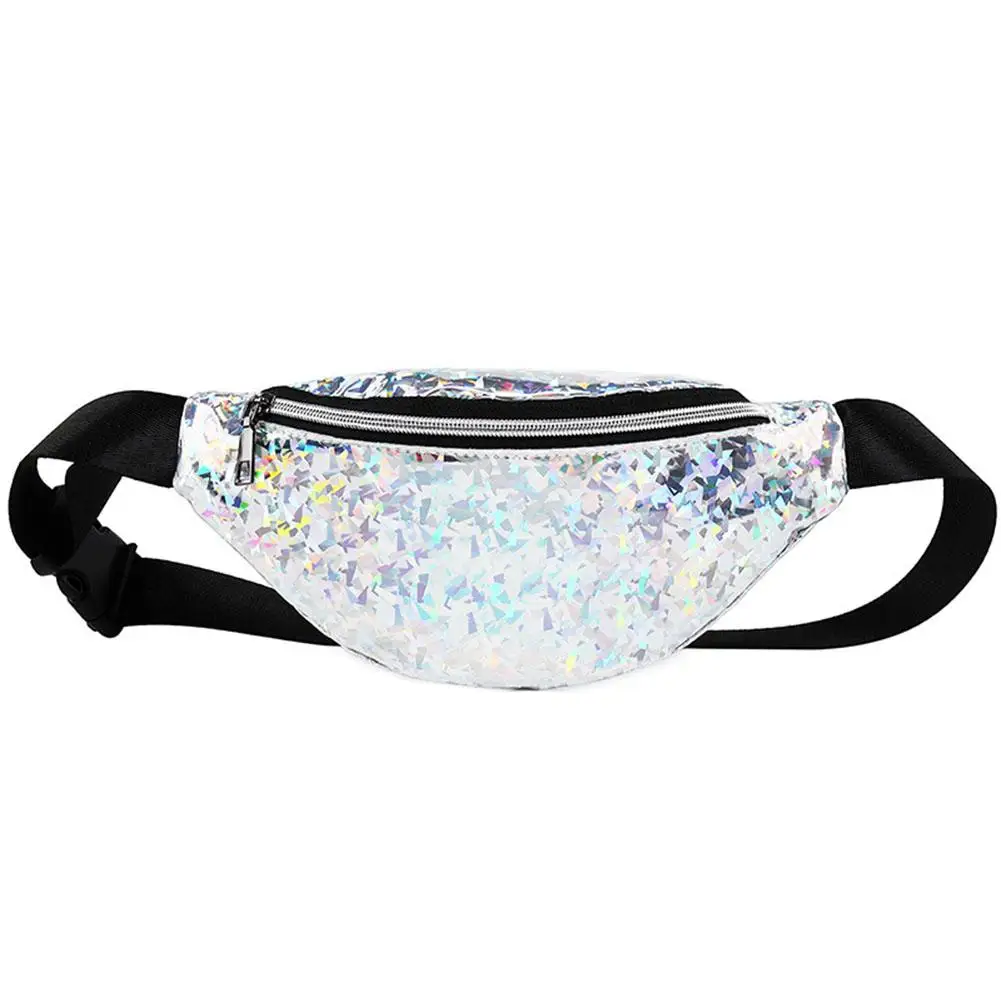 

Sequin Running Bag Waist Fanny Pack Bag PVC Casual Fashion For Mobile Phone Outdoor Women Girls Female Fashion Sports Chest Bags