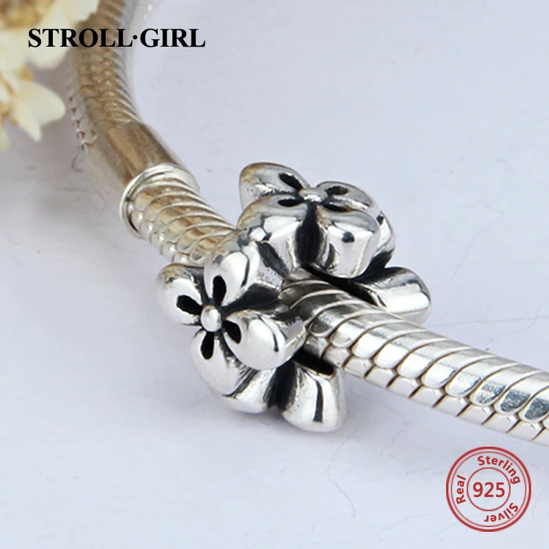 

StrollGirl Fit Original European Charms Bracelet Authentic 925 sterling Silver flower diy fashion Jewelry making for women gift