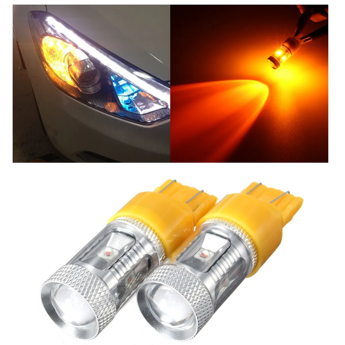 

2x 12V 3000K Yellow High Power for Osram-LED Turn Signal Blinker Light Bulbs 7443/7440 Aluminum Alloy Lights
