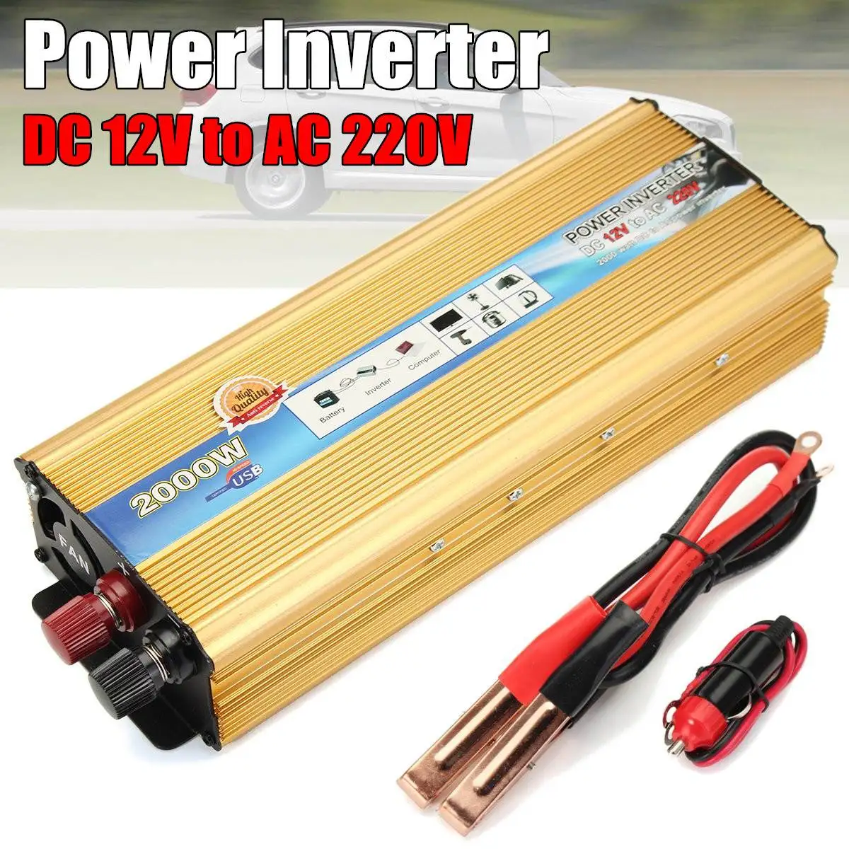 

2000W Watt DC 12V to AC 220V Portable Car USB Power Inverter Charger Converter Adapter DC 12 to AC 220 Modified Sine Wave