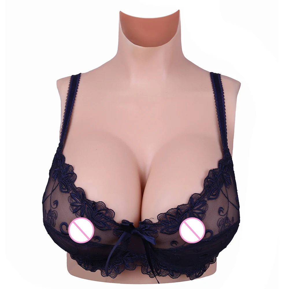 

KOOMIHO Silk Cotton Artificial Boobs High Collar Neck to Ear Realistic Silicone Breast Forms Crossdressing Drag Queen Tits 3G