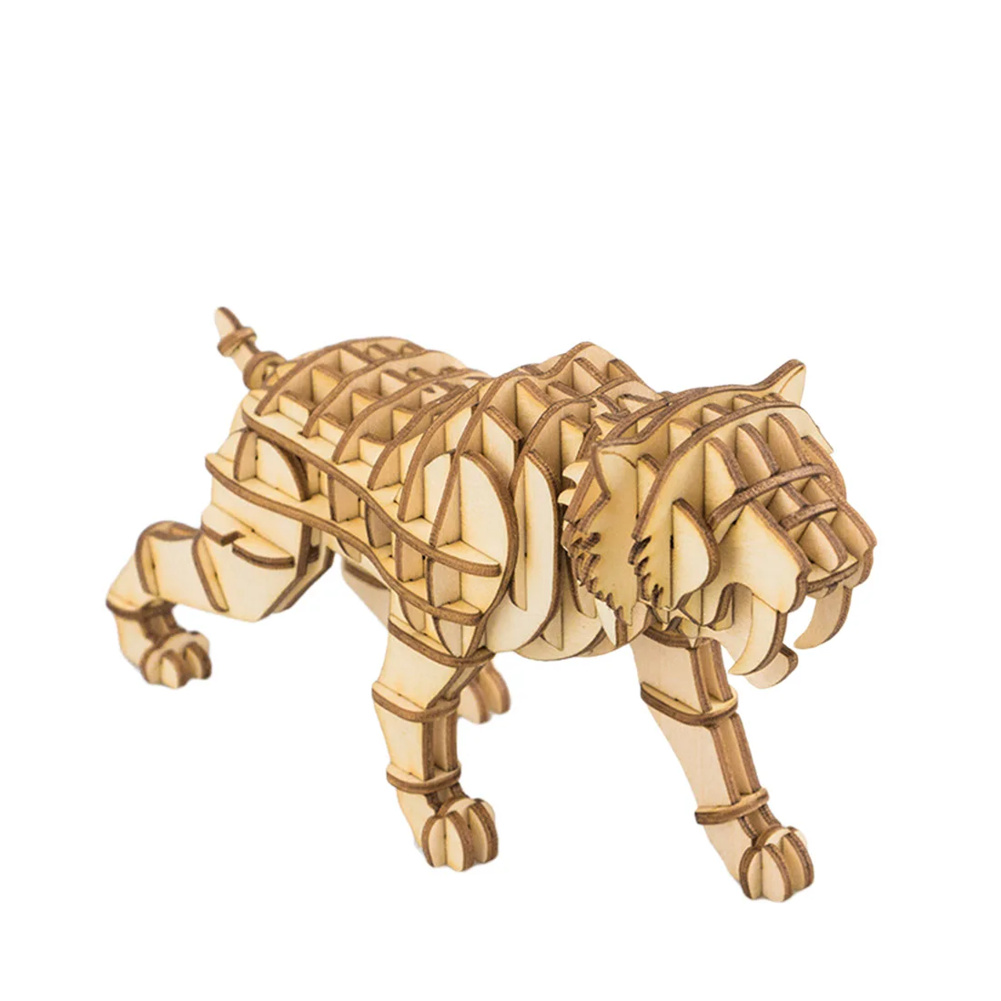 

3D Movement DIY Assembled Wooden Painting Jointed Model Building Steam Stem Toys - Saber-toothed Tiger Shape Kids Brain Develop