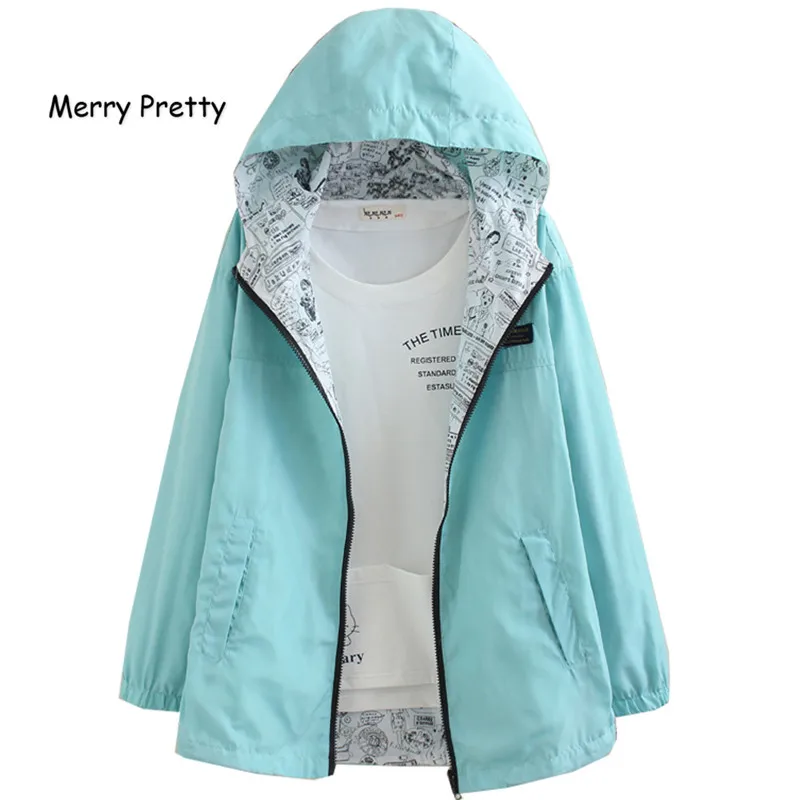 low cost  MERRY PRETTY Autumn 2018 Women Jacket Coat Pocket Zipper Hooded Two Side Wear Cartoon Print Outwear