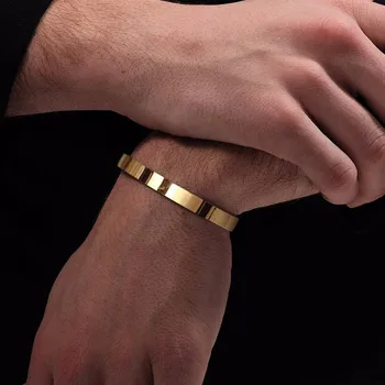 

Solid Golden Flat 6mm 8mm Cuff Bangles for Men Bracelet Brackelts Brazalet Bileklik Braslet