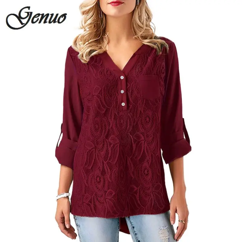 

2019 Autumn S~5XL Plus Size Tunics Embroidery Chiffon Blouses Women Lace Tops Long Sleeve Top Large Sizes Ladies Shirts female