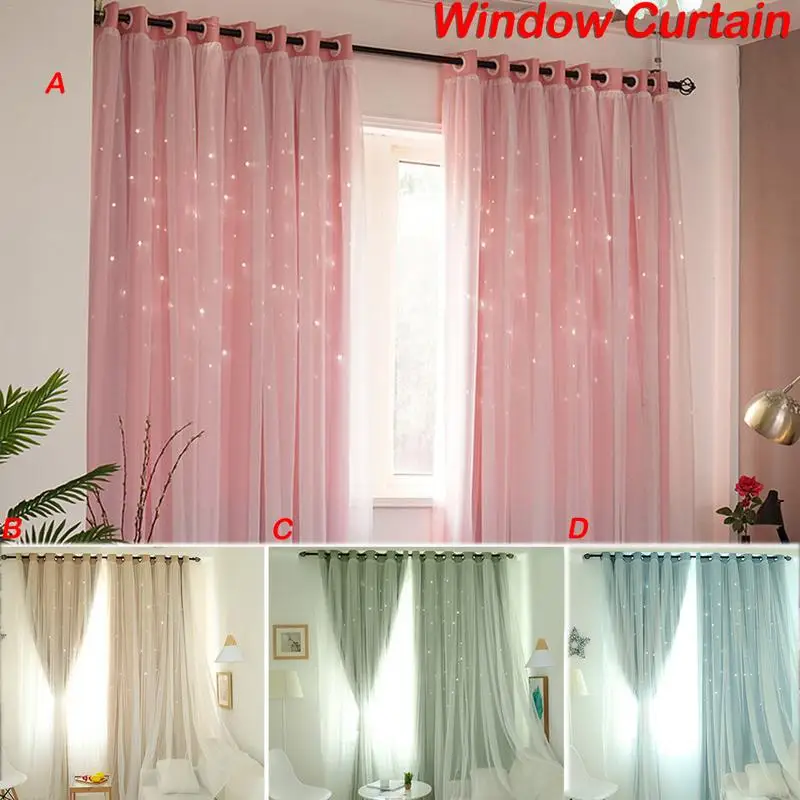 

Window Curtain Double-Layer Gauze Stars Curtains Hollowed Out Shading Starry Simple Modern Nordic Style Romantic Decorative