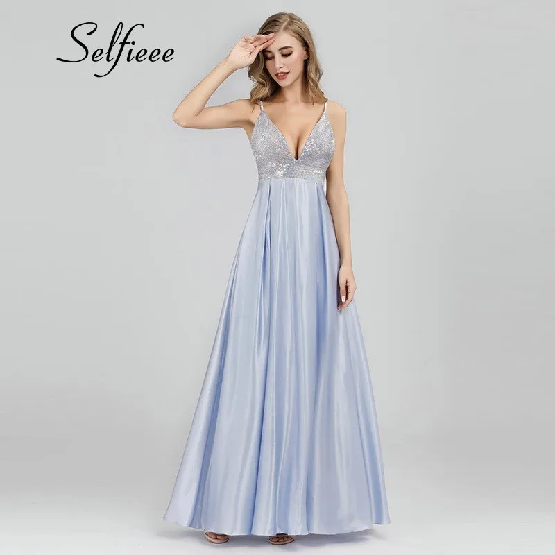 

Sequined Dresses Long A-Line V-Neck Sleeveless Spaghetti Strap Sparkle Maxi Summer Dresses 2019 Elegant Women Sexy Party Dresses