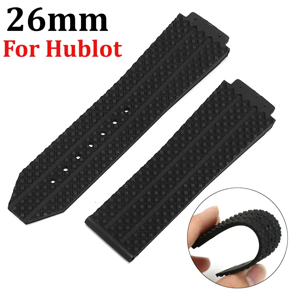 26mm Silicone Rubber Watchband Waterproof Replacement Strap Black Wrist
