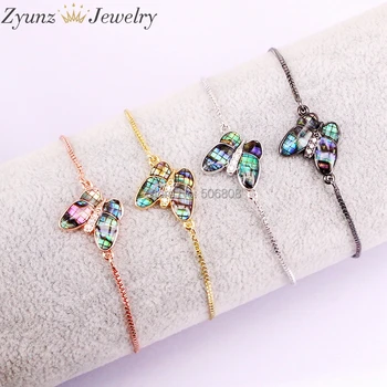 

10PCS ZYZ327-1189 Butterfly connector with abalone shell bracelet, Gold/Rose Gold/Black Silver color connector Bracelets