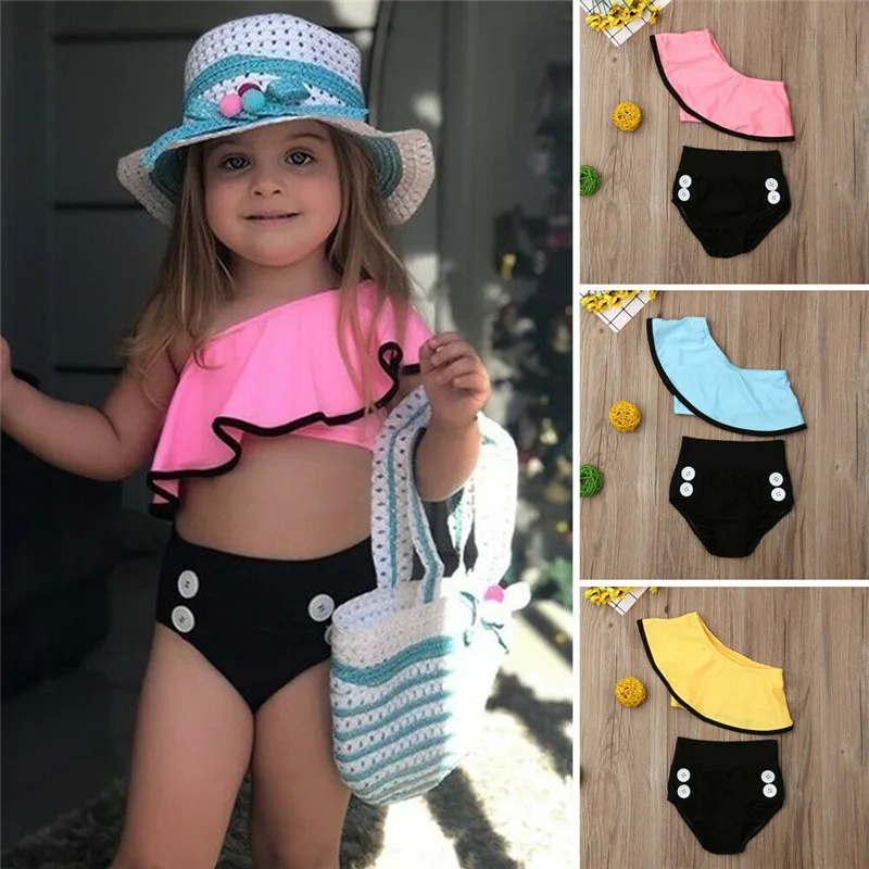Новинка; летний комплект бикини с оборками для маленьких девочек; купальный костюм; милый купальный костюм; купальный костюм для детей от 1 года до 6 лет