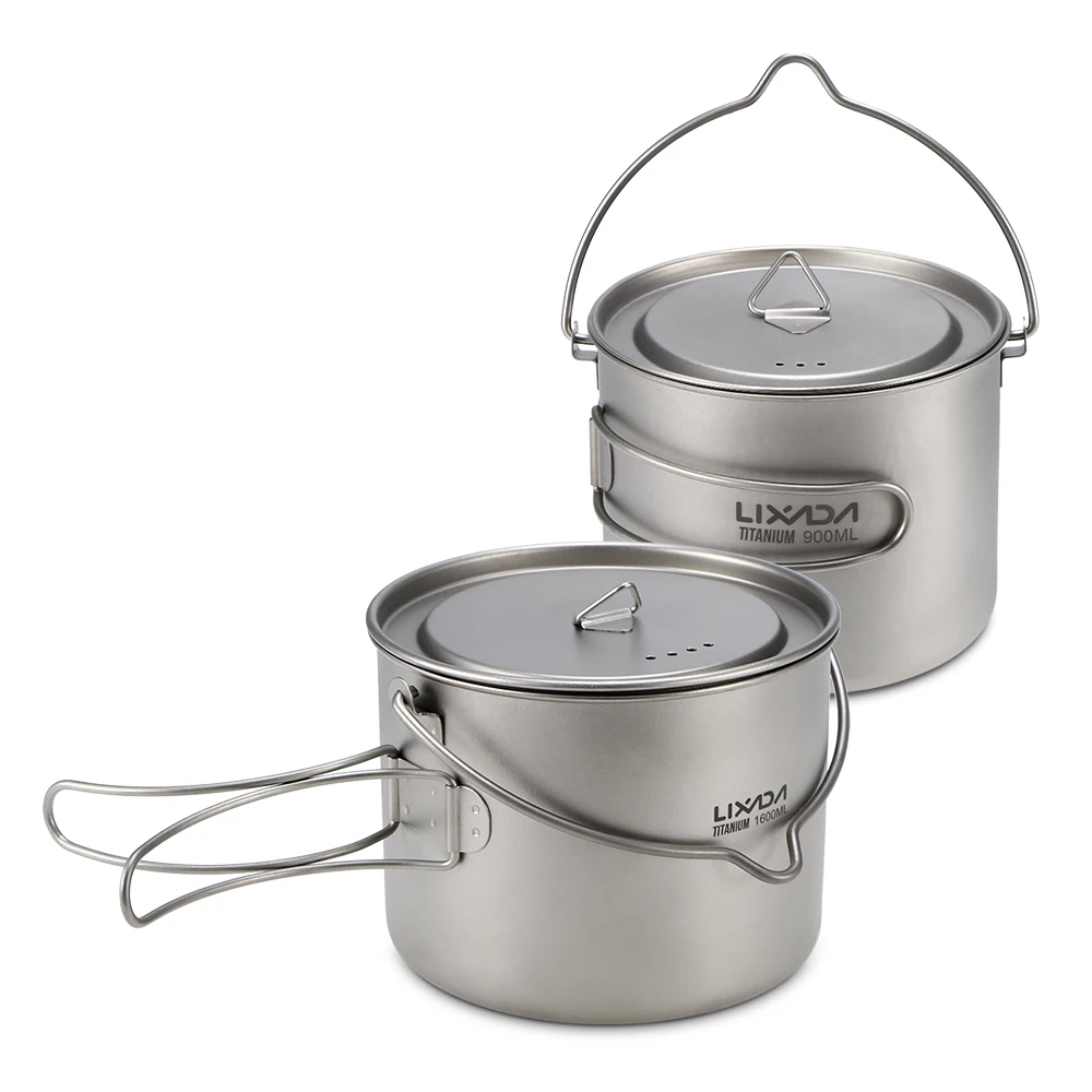 

Lixada 1600ml Titanium Pot Ultralight Portable Hanging Pot with Lid and Foldable Handle Outdoor Camping Hiking Backpacking tools