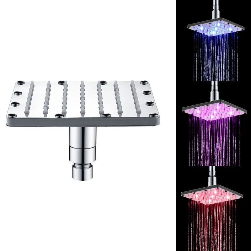 

3 Colors LED Auto Changing Rain Shower Square Head Light Home Water Bathroom chuveiro do banheiro ducha pommeau douche douchekop