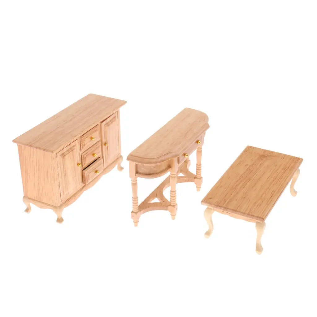 

3pcs 1:12 Scale Dollhouse Living Room Furniture Wooden TV Cabinet Table Locker Model Miniature Doll House Accessories Decoration