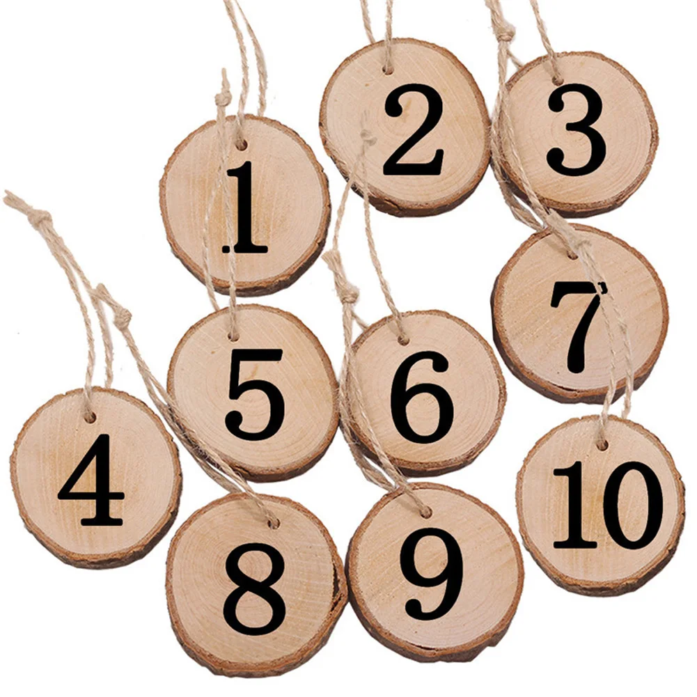 

1-10 Wood Wedding Numbers Cards Slice Valentine's Day Round Tables Seats Centerpieces Party Arts Crafts Signs Wall Hanging #08