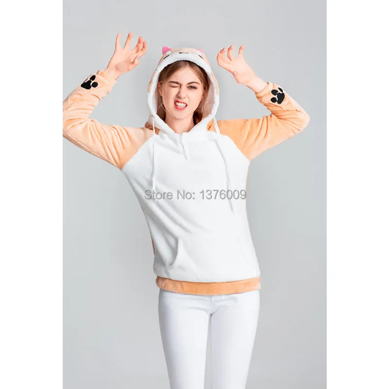  Harajuku Japanese Kawaii Hoodies Women Sweatshirts With Ears Cute Doge Muco Winter Plush Lovely Muc