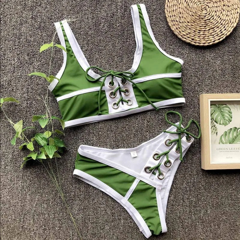 

Women Bikini Push up Bandage Swimsuit 2 Pieces Bikini Set Solid Color Bra Bathing Suit Swimwear bikinis 2019 mujer