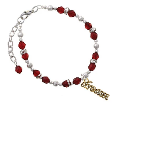 Goldtone Crystal Script 'ɽream'' Maroon Beaded Bracelet |