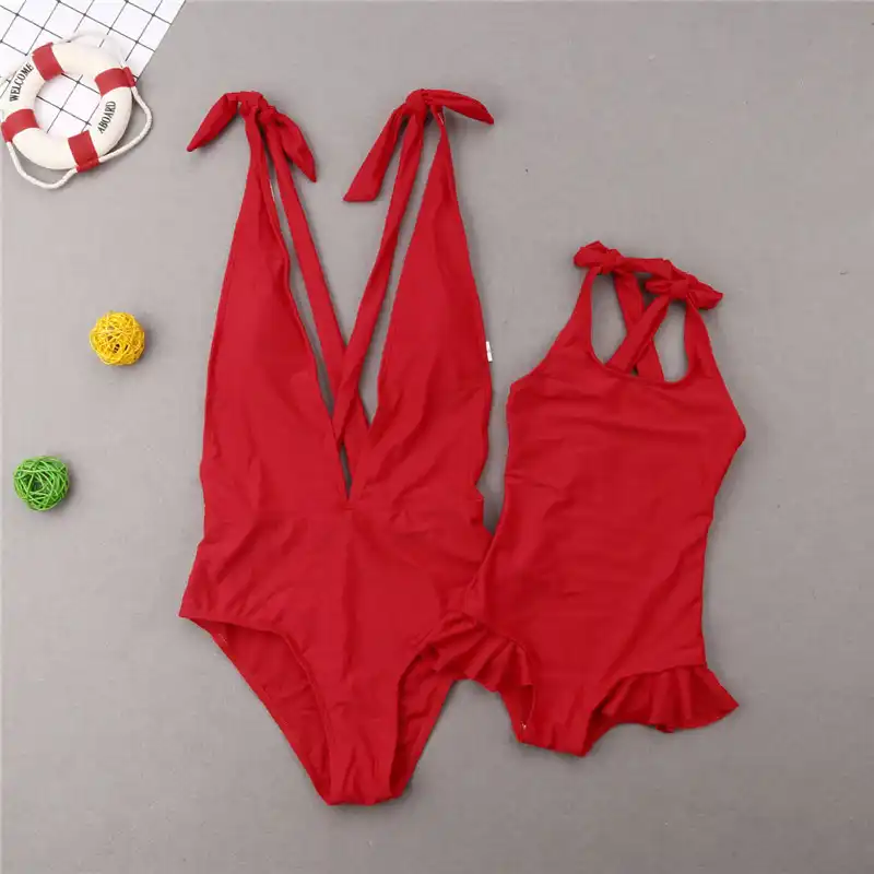 girls red swimming costume