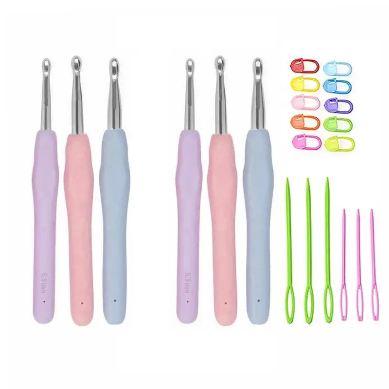 

1 Set 3PCs Aluminum Crochet Hooks Thick Head Knitting Needles Candy Color TPR Handle Ergonomic Crochet Set 6.5/7.0/8.0mm