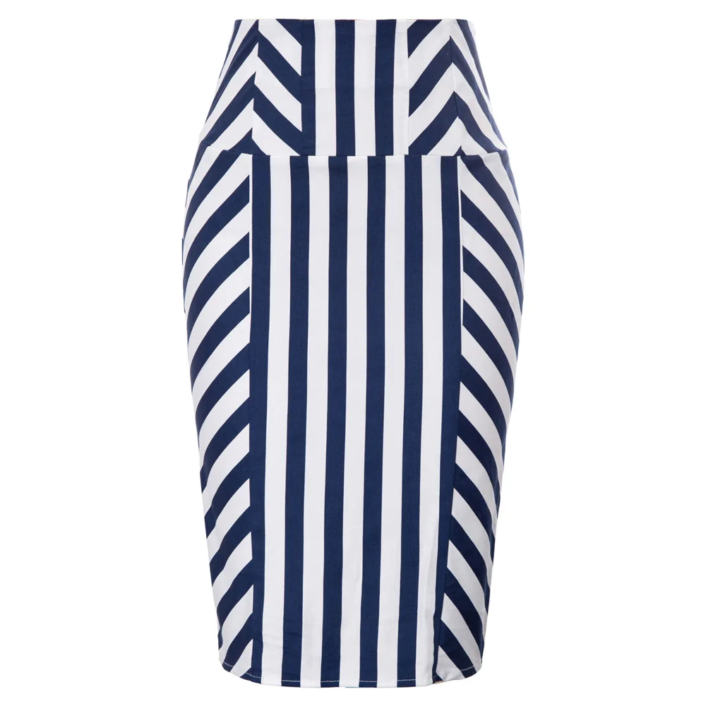 

Formal Womens Vintage Stripe Pattern Ruffle OL Work Cotton Hips-wrapped Skirts