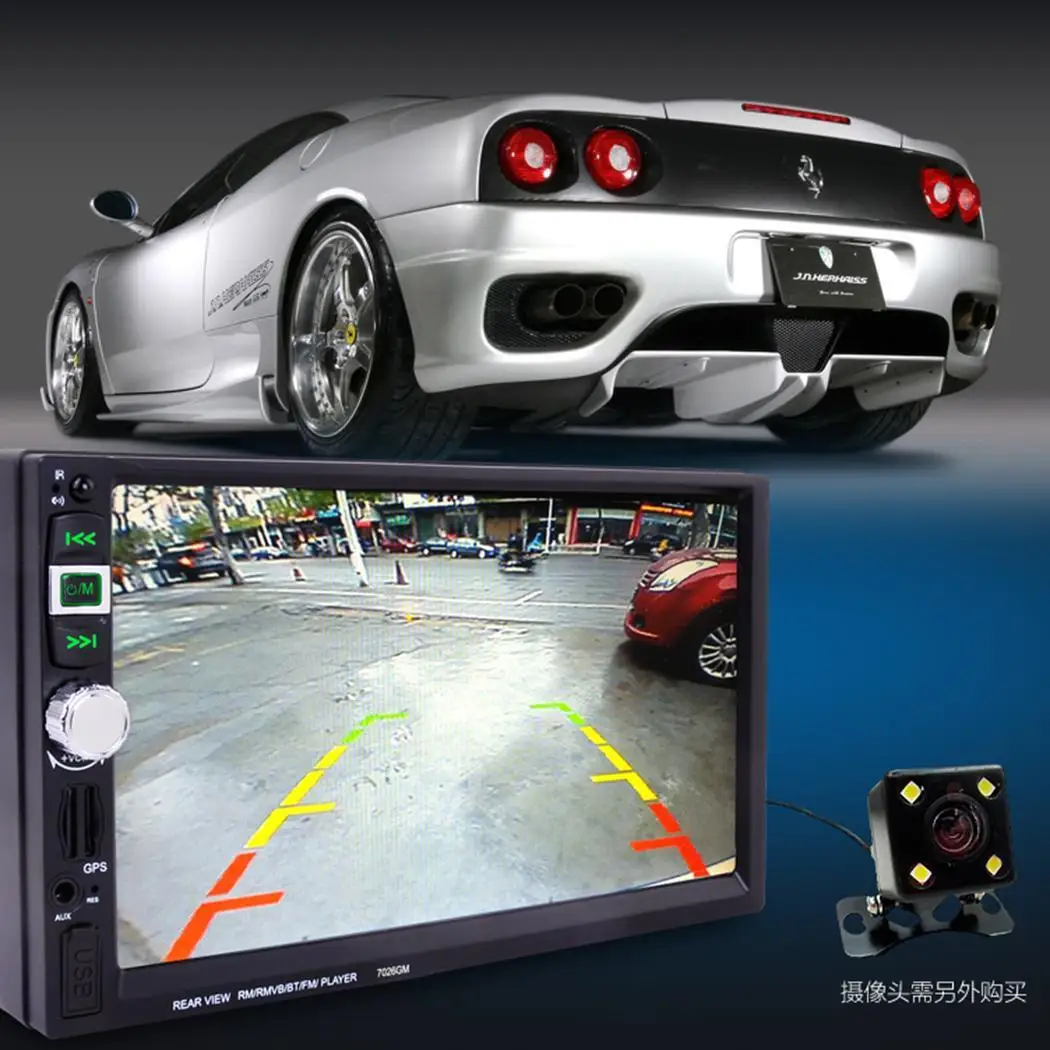 

7'' 2 Din Car Radio Car Stereo MP5 Player Touch Screen Car Video Multimedia Player with GPS TF USB FM Bluetooth Camera 7026GM