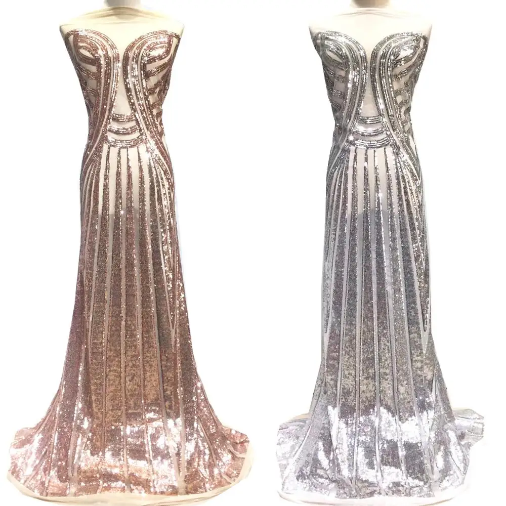 

Silver Champagne Sequin Lace Fabric High Quality African Lace Fabric Shiny Wedding Lace Dress Fabric Nigerian Laces Fabrics